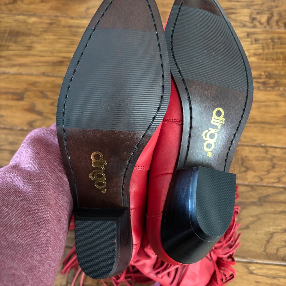NWT Vintage 1980s Dingo Red Leather Boots with Fringe Women's US Size 7.5 - Picture 6 of 7